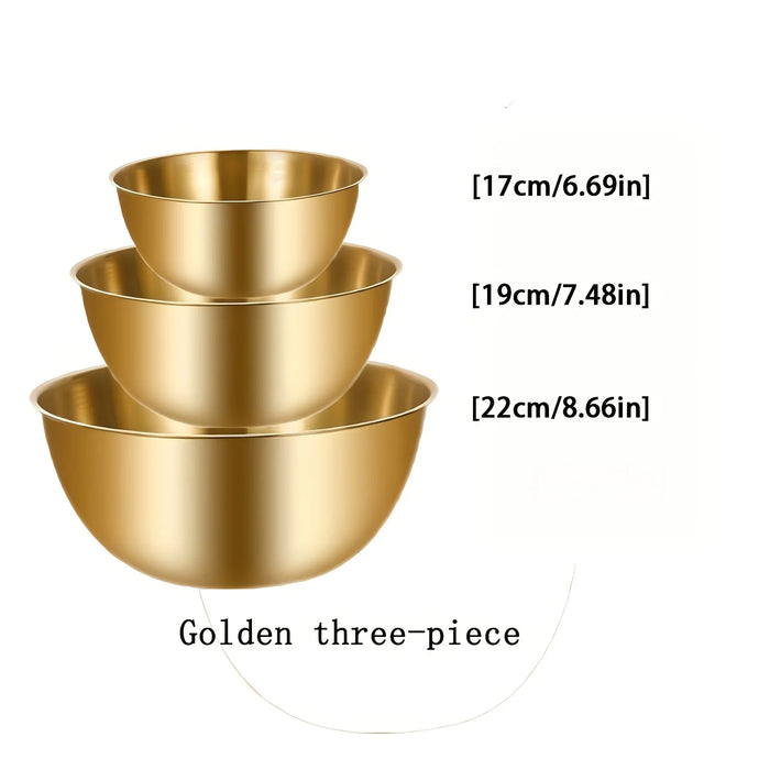 3pc Stainless Steel Mixing Bowl Set — Large Salad & Dough Bowls, Kitchen Accessories (Gold or Silver)