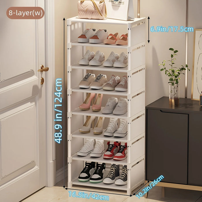 6/8-Tier Shoe Organiser — Metal Frame with Fabric Shelves, Space-Saving Rack
