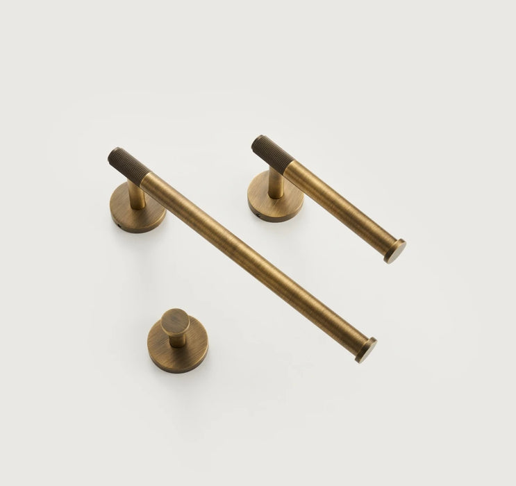 Brass Knurled Antique Bronze Bathroom Hardware – Towel Rack, Toilet Roll Holder & Hook