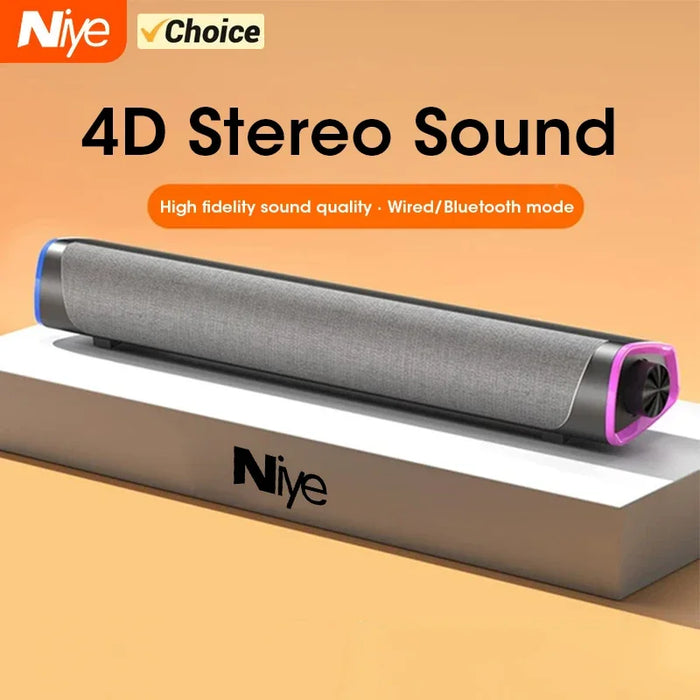 4D Stereo Sound Bar Speaker — Bluetooth 5.0, USB-Powered, AUX