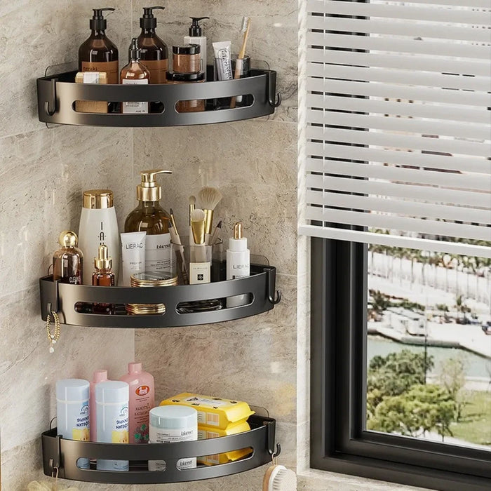2pcs Corner Bathroom Shelf — Single-Tier Stainless Steel, No‑Drill Adhesive, Model FGR342