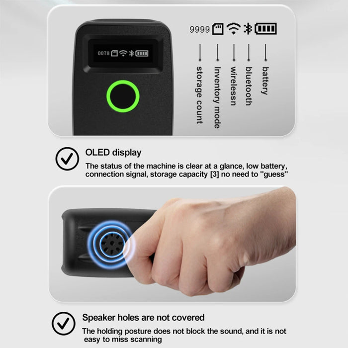 TD-W7 Mini 2D Barcode Scanner — 2.4G Wireless & Bluetooth, Portable 1D/2D QR Reader with Storage