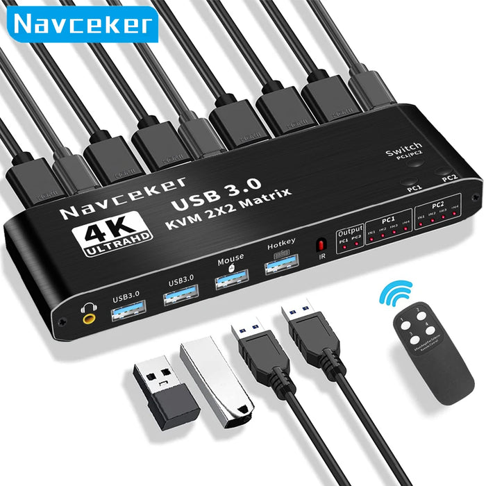 2x2 HDMI KVM Switch Matrix 4K 60Hz Dual Monitor KVM HDMI Extended Display USB KVM Switcher 2 in 2 out for 2 Computers 2 Monitors