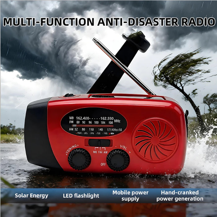 Hand-cranked Solar Power Generator Radio Flashlight — FM AM WB NOAA Power Bank