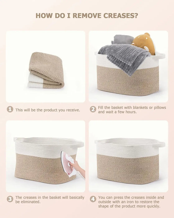 Large Cotton Rope Storage Basket — Foldable Laundry & Blanket Bin (55×38×30 cm)