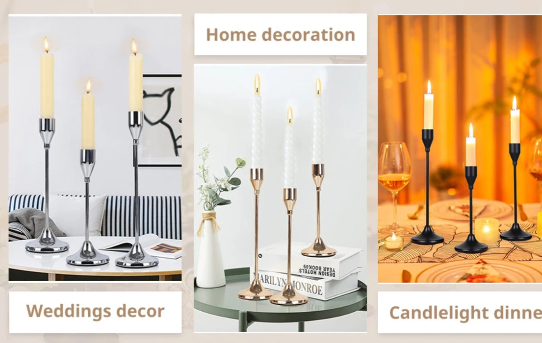 3-Piece European-Style Metal Candlestick Set – Wedding & Table Holders