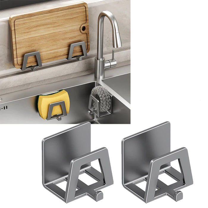 Self‑Adhesive Carbon Steel Sponge Holder — Sink & Bathroom Organiser, Black/Gray/White