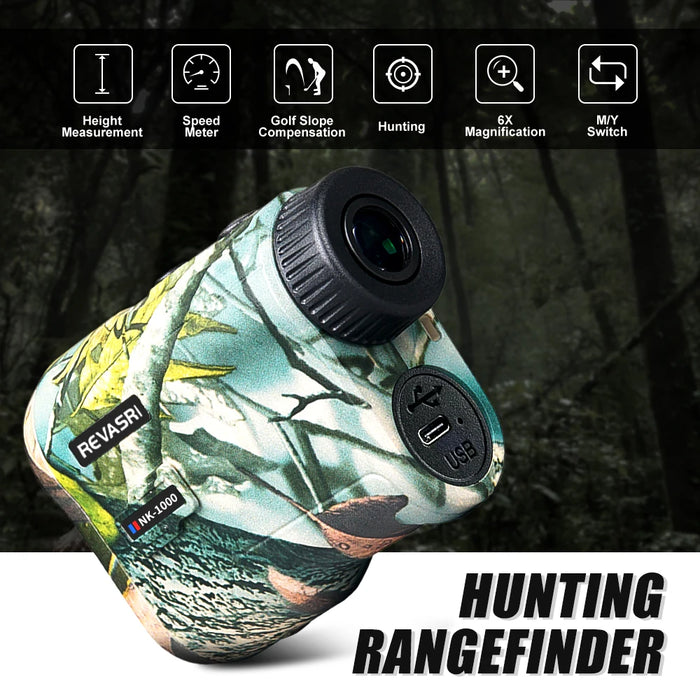 REVASRI Laser Rangefinder — 6x Magnification, Flag‑Lock & Slope, USB‑C Rechargeable (600m / 1000m models)