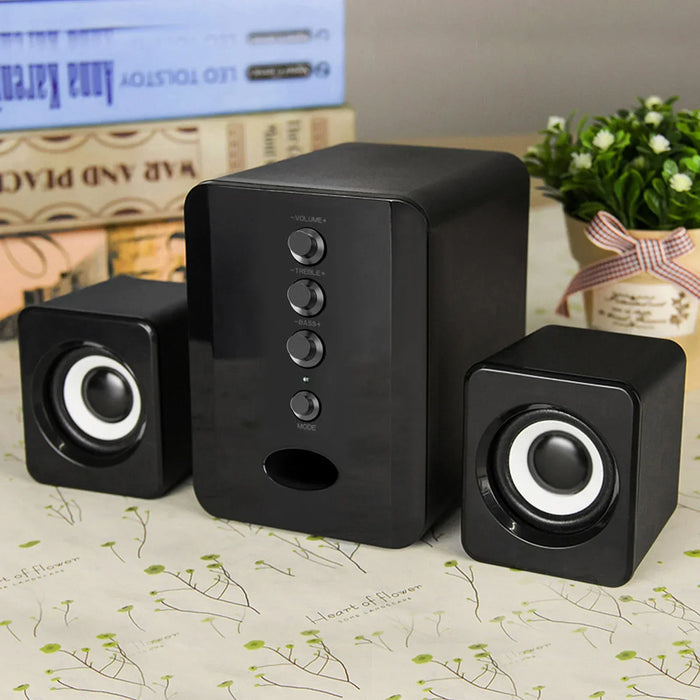 2.1 USB-Powered PC Speaker Set with Subwoofer — Compact Stereo for Laptop, Phone & TV