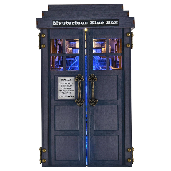 DIY Wooden Book Nook Kit — Blue Telephone Booth Miniature Bookshelf