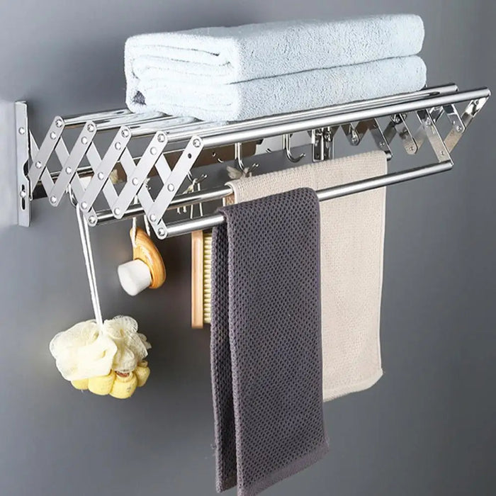 Wall-Mounted Foldaway Clothes Drying Rack - Expandable Stainless Steel