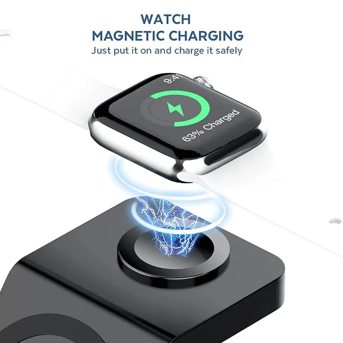 3‑in‑1 Magnetic Wireless Charging Stand for iPhone, Apple Watch & AirPods (USB‑C)