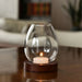 European Clear Glass Candle Holder with Wooden Base | Warm Ambient Lighting