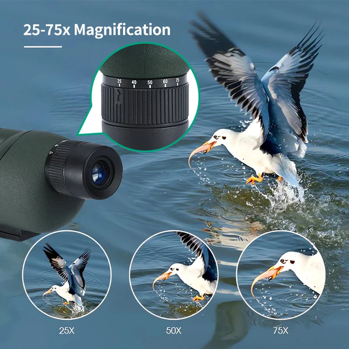 25–75x60 Zoom Spotting Scope — ED Lens & BAK4 Prism for Birdwatching and Outdoors