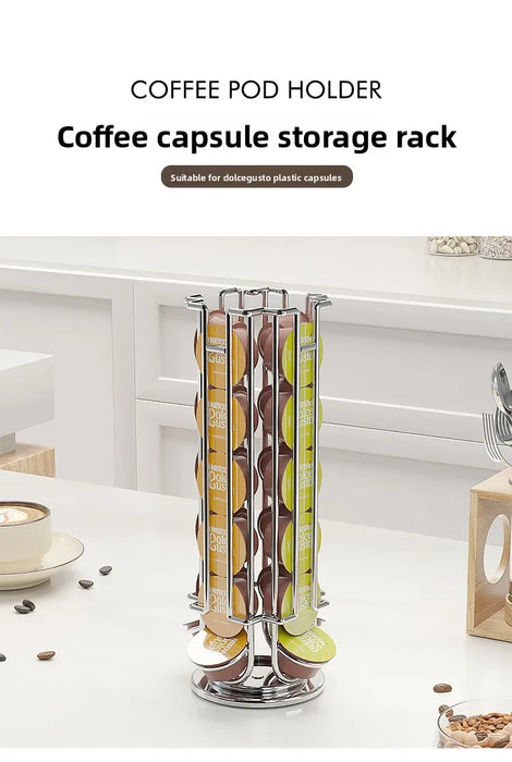 Rotating 24-Capsule Coffee Pod Rack with Anti-Slip Base — Dolce Gusto Compatible