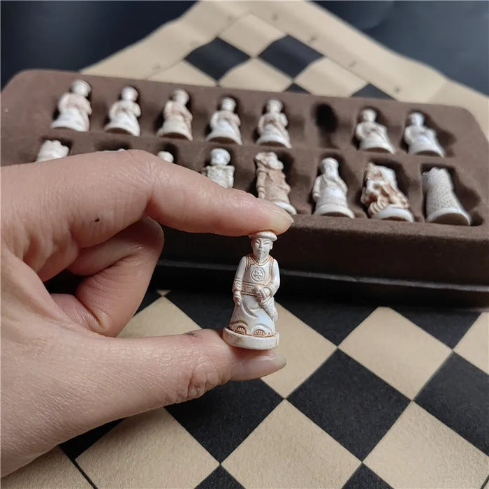 Resin Qing‑soldier Chess Set with Leather Board — Hand‑finished Figurines