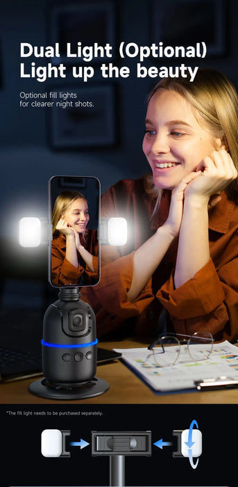P03 360° Auto Face-Tracking AI Phone Gimbal — Desktop Tripod Holder for Vlog & Live