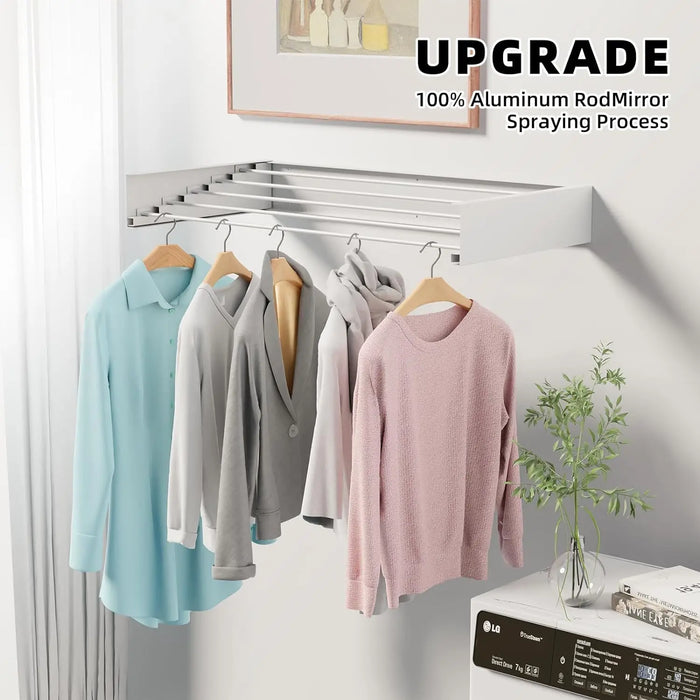 80cm Wall-Mounted Foldable Laundry Rack — 5-Rod White Stainless Steel
