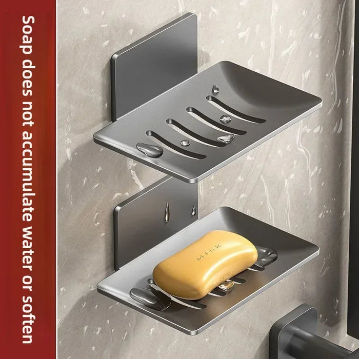 No-Drill Wall-Mounted Space Aluminium Soap Rack — Single or 3-Pack, Black/Grey/White