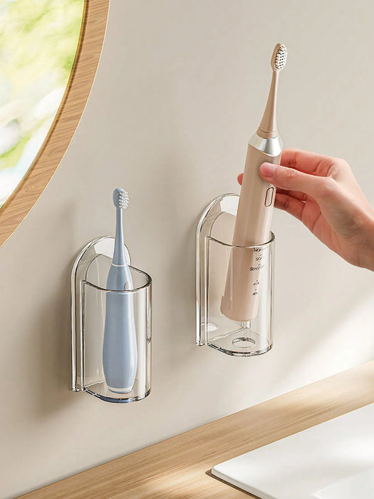 Wall‑Mounted Electric Toothbrush Holder — Clear Plastic Storage Rack