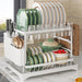 2-Tier Metal Dish Drainer with Draining Spout, Cutlery & Cup Holders