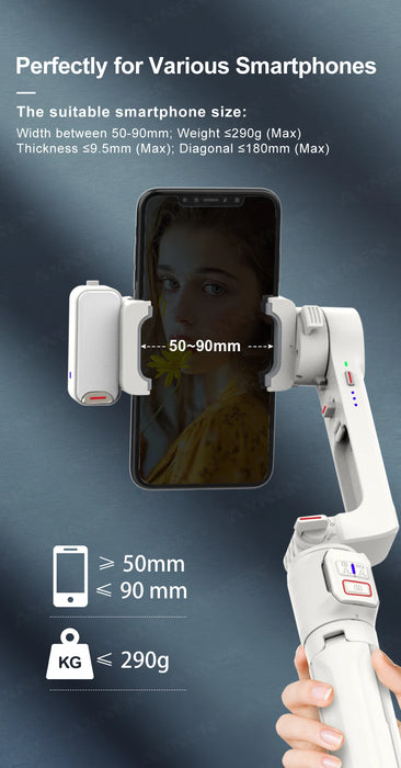 A10 Handheld Smartphone Gimbal with Fill Light, Extension Rod & Remote — for iPhone & Samsung
