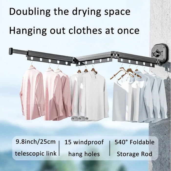 Retractable Wall-Mounted Clothes Drying Rack — Foldable Aluminium, Space-Saving