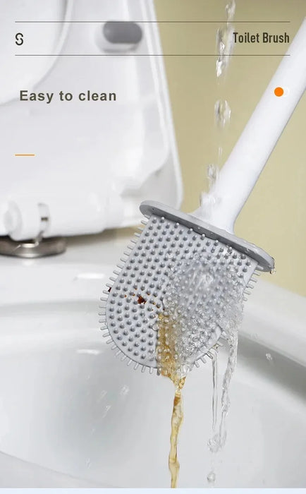 Wall-Mounted Soft TPR Toilet Brush with Removable Handle — Space-Saving
