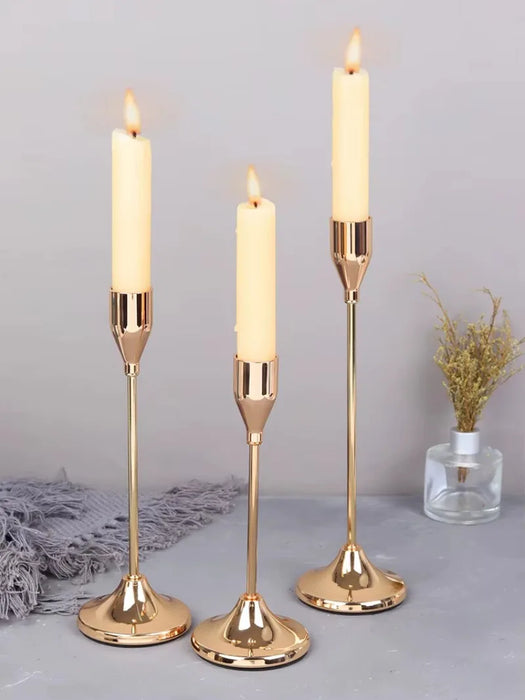 3-Piece European-Style Metal Candlestick Set – Wedding & Table Holders