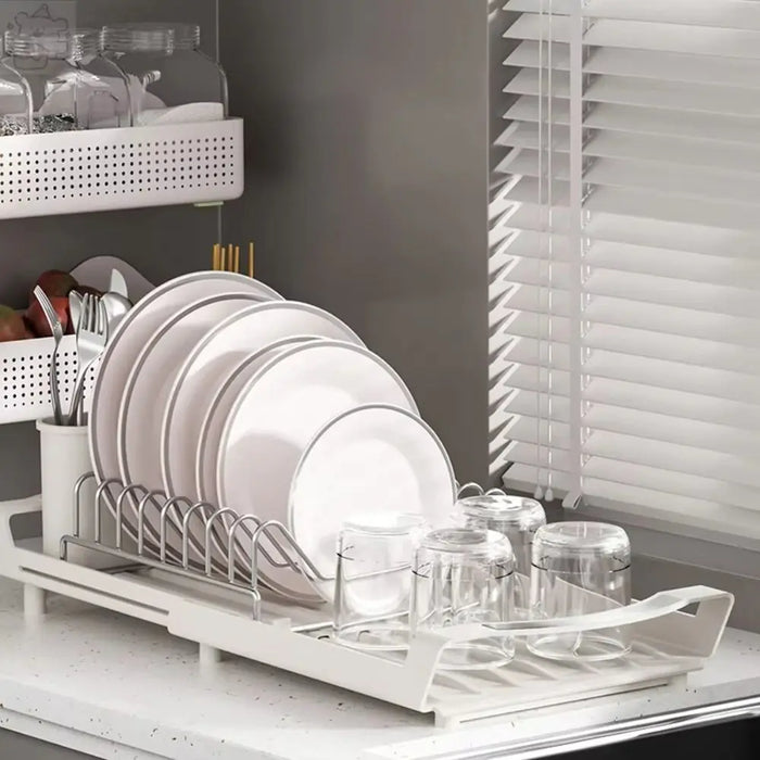 Extendable Dish Drying Rack — Space-saving Large Capacity Utensil & Dinnerware Organiser