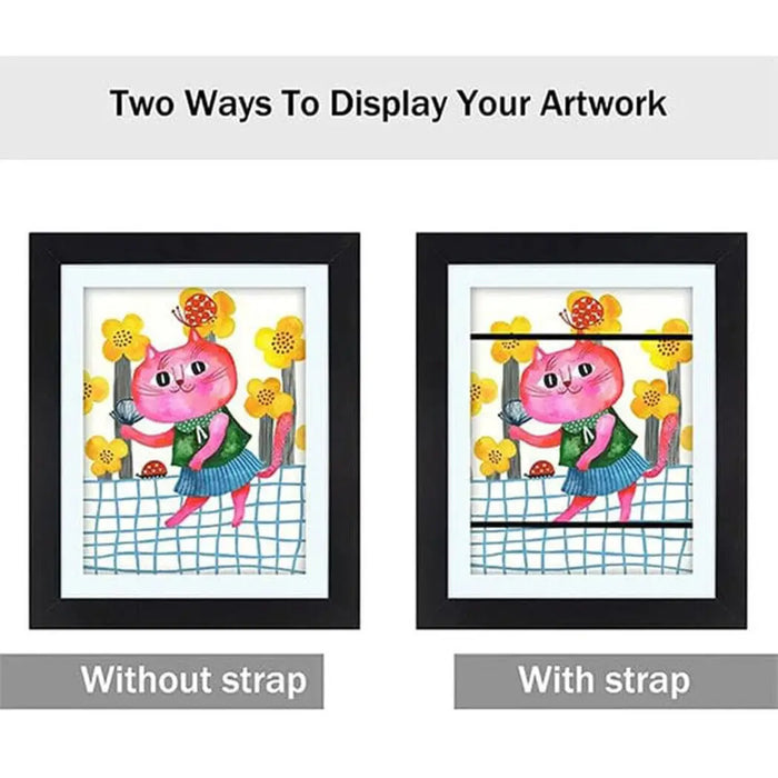 A4 Kids Art Display Frame – Double Picture Frame with Elastic Strap (Black/White)