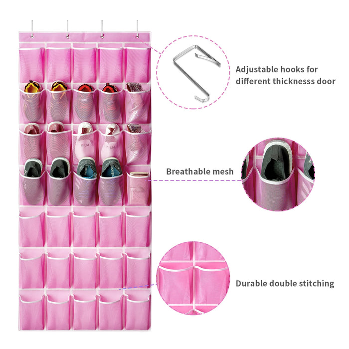 35-Pocket Over-the-Door Shoe Organiser – Breathable Mesh Hanging Storage