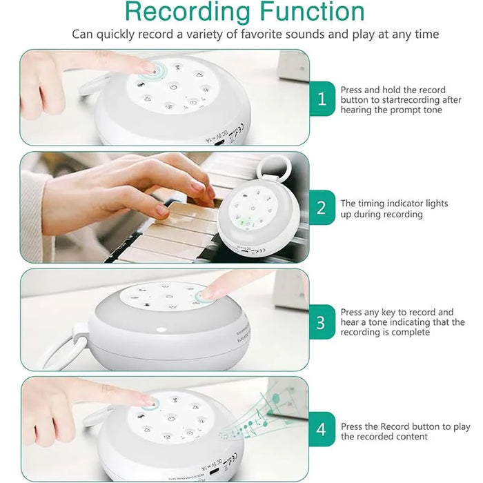 White Noise Machine — 24 Soothing Sounds, Rechargeable Night Light, Portable (USB & Bluetooth)