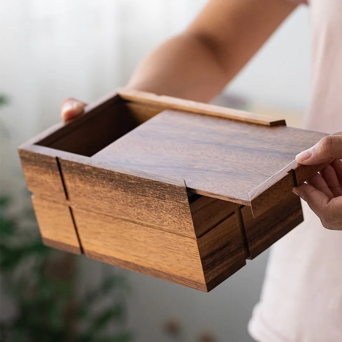 Walnut Solid Wood Tissue Box — Classic Desktop & Living Room Case