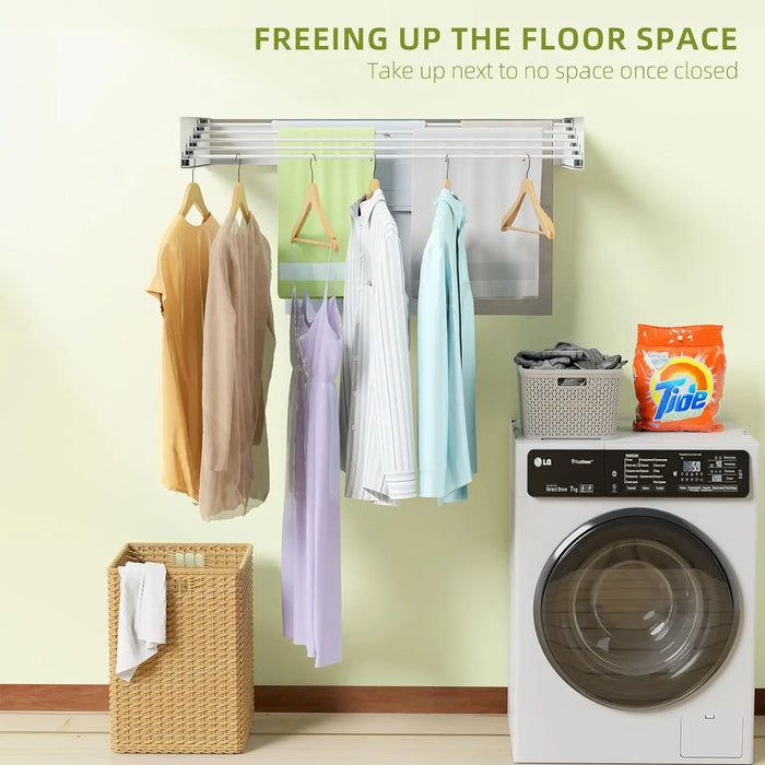 80cm Wall-Mounted Foldable Laundry Rack — 5-Rod White Stainless Steel