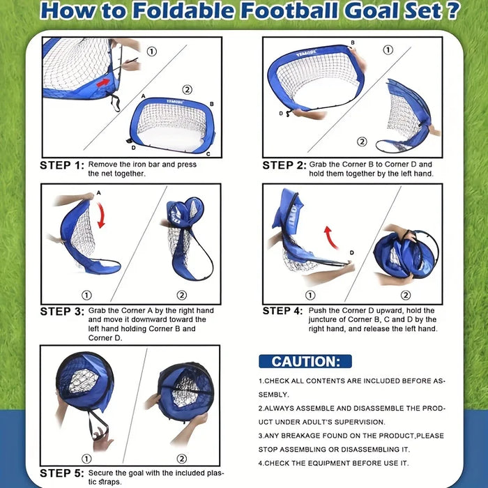 4‑Mode Pop‑Up Football Goal — Foldable Indoor/Outdoor Practice Net (Blue)
