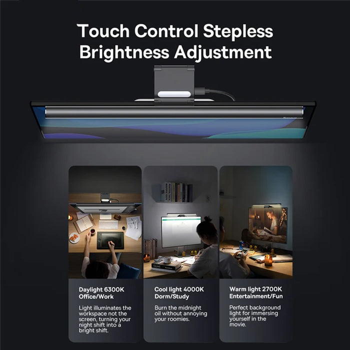 Baseus Screen Light Skrivebordslampe - Dataskjermhengende, USB-drevet, Laptoplys, LCD-skjermlys, Bord- og Studielampe - Ideell for Arbeid, Studier og Leseoppgaver