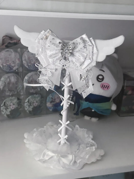 Pink Lace Angel Wings Headphone Stand — Kawaii Gaming Headset Holder
