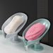 Leaf-Shaped Drain Soap Holder with Suction Cup – Grey Soap Box & Drying Rack (1pc)