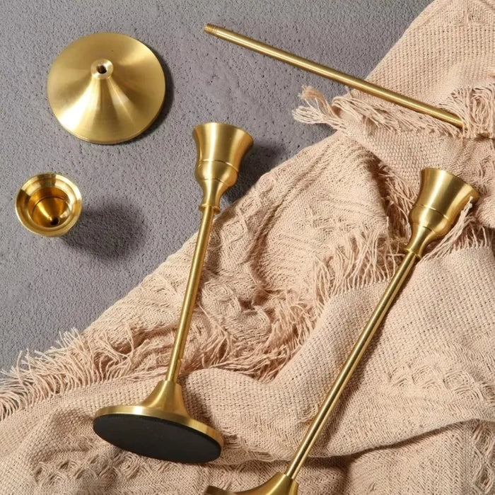 Vintage Elegant Tabletop Candle Holders – Metal & Aluminium, Single or 3‑Piece Sets