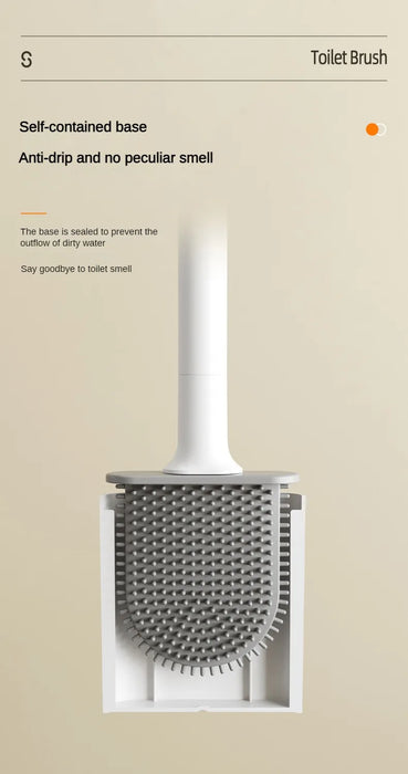 Mini Silicone Toilet Brush with Anti‑Drip Base — Flexible Soft Bristles, Quick‑Dry Holder