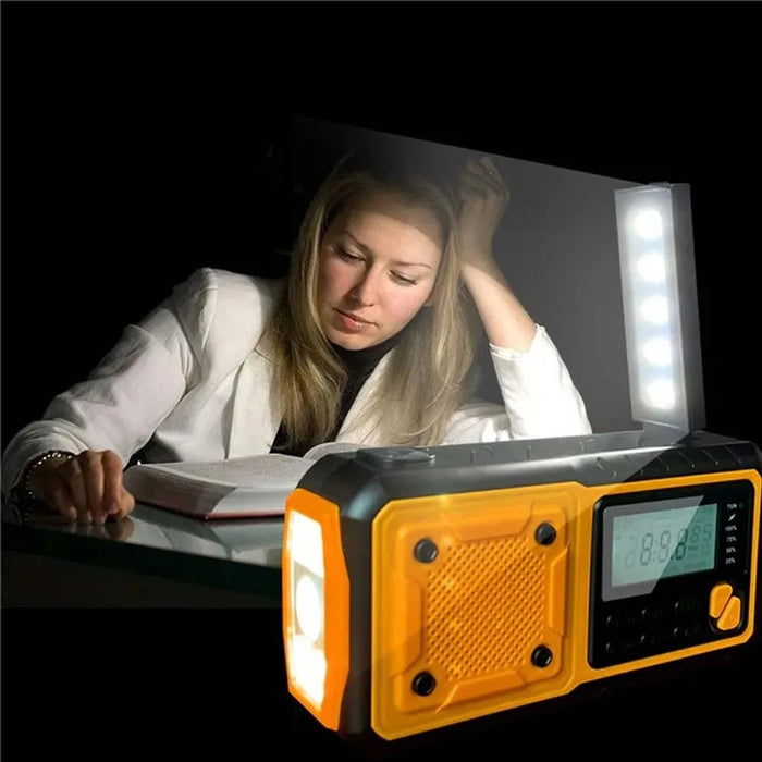 4000mAh Emergency Solar Radio with Hand Crank — AM/FM Weather Radio, LED Reading Light & Phone Charger