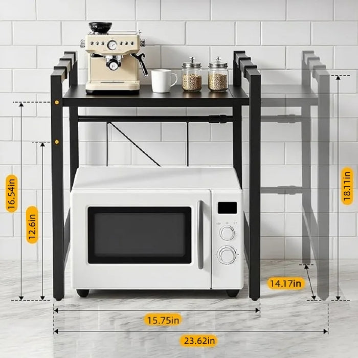 Rustproof Adjustable Kitchen Storage Rack 40–60cm with Hooks — Space‑saving Microwave Shelf