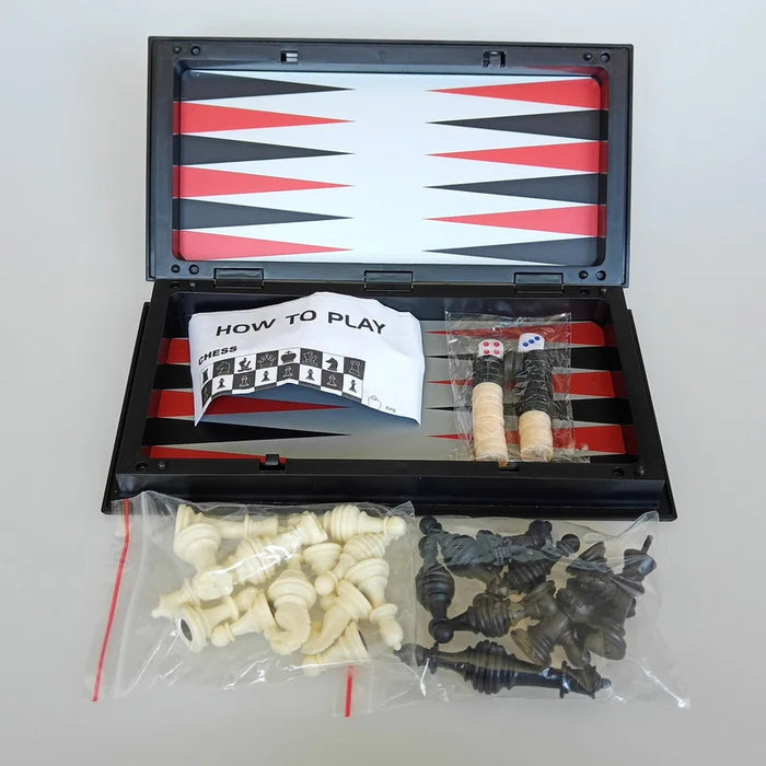 25cm Foldable Magnetic 3-in-1 Game Board — Chess, Checkers & Backgammon