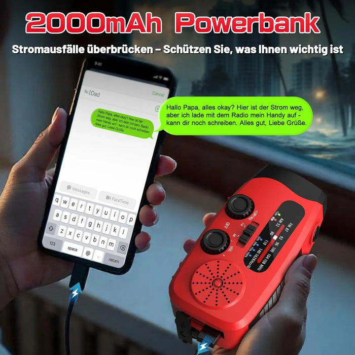 2000mAh Rechargeable Hand‑Crank Emergency Radio with LED SOS and USB Charger