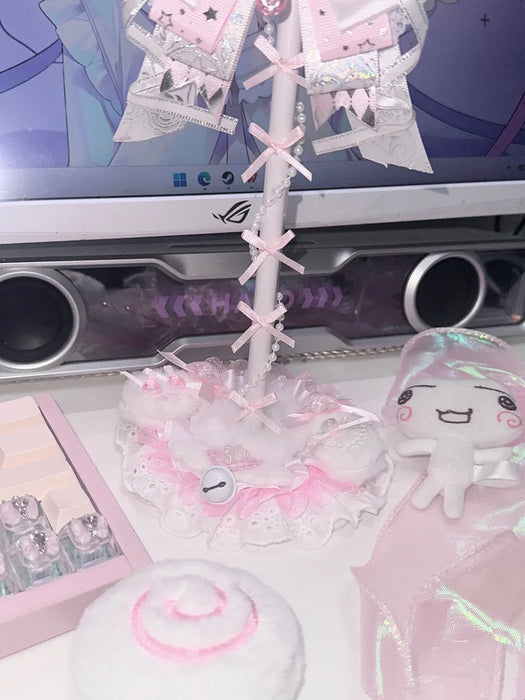 Pink Lace Angel Wings Headphone Stand — Kawaii Gaming Headset Holder