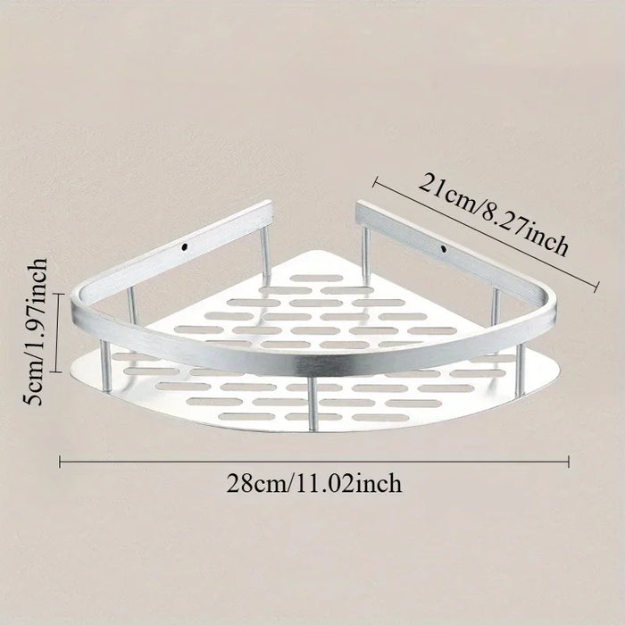 Tension-Mounted Stainless Steel Corner Shower Caddy — Single Tier