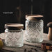 Vintage Glass Canister with Wooden Lid — Airtight Embossed Jar (M)