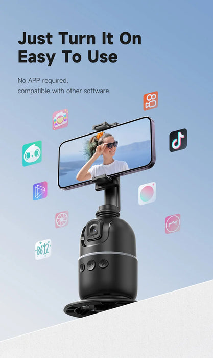 P03 360° Auto Face-Tracking AI Phone Gimbal — Desktop Tripod Holder for Vlog & Live