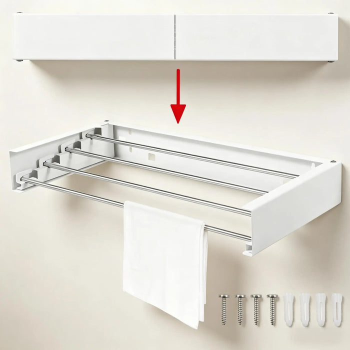 Folding Wall-Mounted Clothes Drying Rack — Retractable, Space-Saving